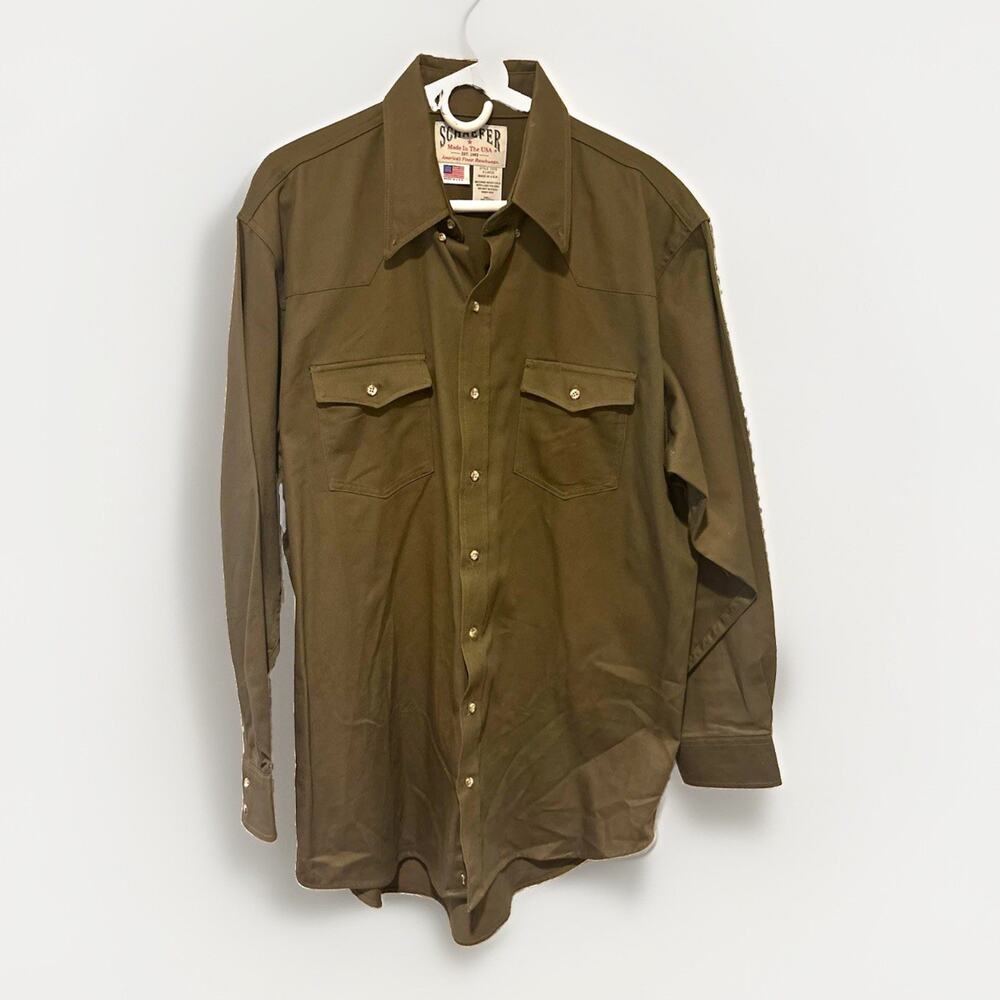 Schaefer Ranchwear 7070 Western Twill Shirt Men XL Green Button Up Made In USA